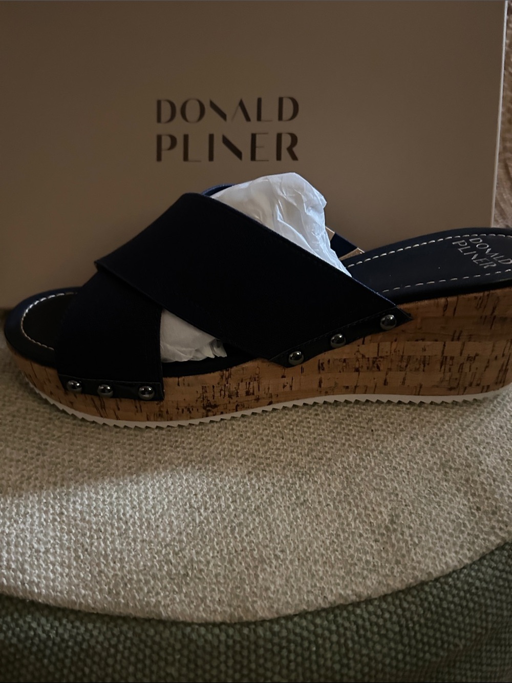 Donald J. Pliner Black Cork Wedge Slide